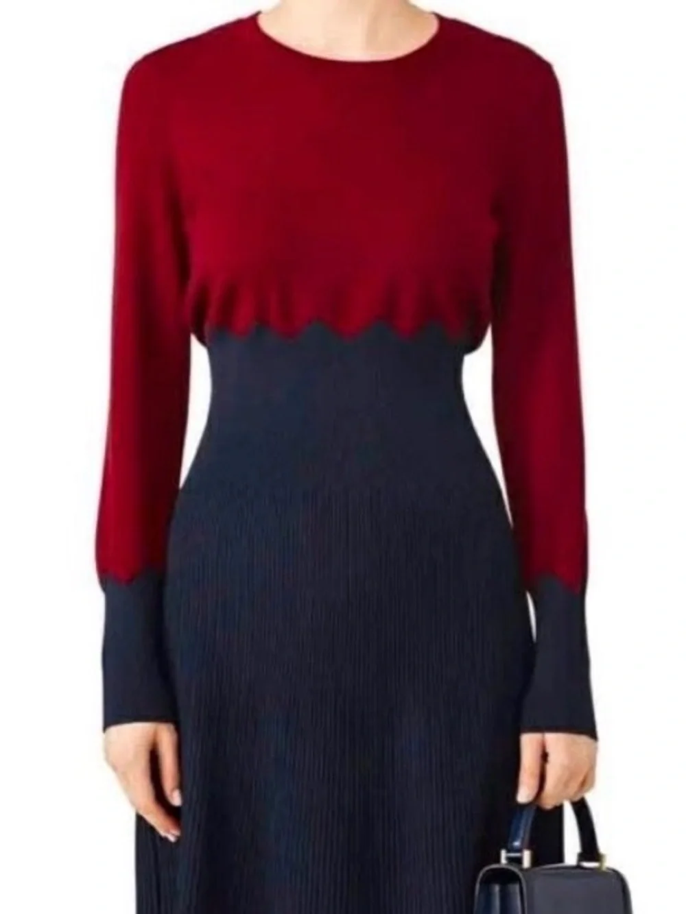Tory Burch Ribbed Colorblock Long Sleeve Dress - Red & Navy